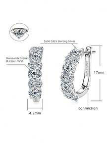 XUJIA 1 Pair (1.38 Carat + 1.38 Carat) Moissanite Earrings, 925 Sterling Silver, 4mm And 2mm Round Cut Moissanite Earrings, Fashion Earrings For Women, Jewelry Gift - Silver - View 5