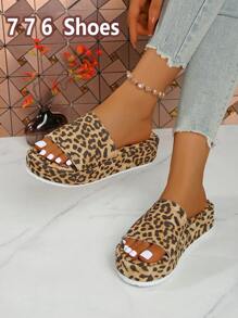 1 Pair Leopard Print Bohemian Asymmetric/Asymmetrical Waterdrop Cartoon Sandals, Slippers, Beach, Wedding, Party, Office, Home Outdoor, Platform Wedge Raised Height Shoes, Spring/Summer