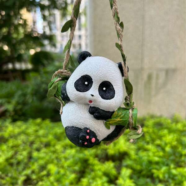 1pc Garden Animal Statues, Hanging Bunnies And Pandas Swing Ornament For Outdoor Garden Decorations,Home Decor,Housewarming Gifts,Coffee Shops