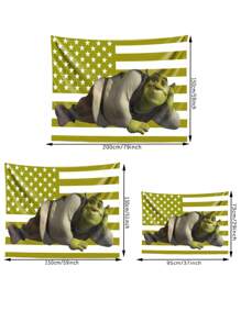 1pc Cartoon Character Green American Flag Funny Tapestry Polyester 90g Printed Wall Hanging, Suitable For College Dormitory, Bedroom, Living Room, Home Decoration, Beautiful Art Tapestry, Ideal Holiday Gift
