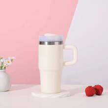 1-Piece Tumbler, Travel Mug With Lid, 14 Ounces Stainless Steel Insulated Water Bottle With Handle, Portable Drinking Cup For Car, Home, Office, Summer Drinkware, Travel Accessories, Birthday Gift