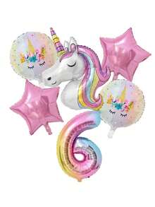 6pcs Unicorn Theme Gradient Color 32-Inch Foil Balloons Set, Including 0-9 Numbers, For Birthday Party Decoration, Back To School Valentine Day - Multicolor - View 19