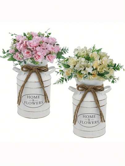 1pc/ Vintage Farmho Metal Galvanized Vase Rustic Crème Distressed Milk Can "Home Floral" Label, Perfect Tabletop Centerpiece Home Room Flower Glass view 6