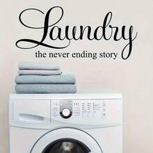 1 Piece, Creative Laundry Wall Sticker, PVC Waterproof Self-Adhesive Wall Sticker, Washing Machine Laundry Room Home Decoration Wall Sticker, Removable Sticker, Wall Decoration Sticker - Black and White - View 4
