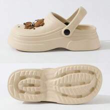Cute Bear Clogs, Slip-On Garden Shoes, Platform Sandals, Beige