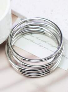 1pc Chinese Style Three Lifetimes Titanium Steel Bangle Bracelet, Glossy Non-Fading Versatile Simple Design