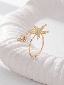 1个可调节贝壳海星戒指，适合海滩旅行和夏季度假佩戴