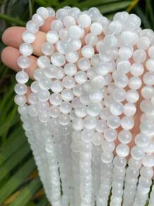 1 hebra de cuentas redondas de selenita natural, cuentas sueltas de ojo de gato de selenita blanca para manualidades de joyería, pulseras, collares de 6 mm y 8 mm