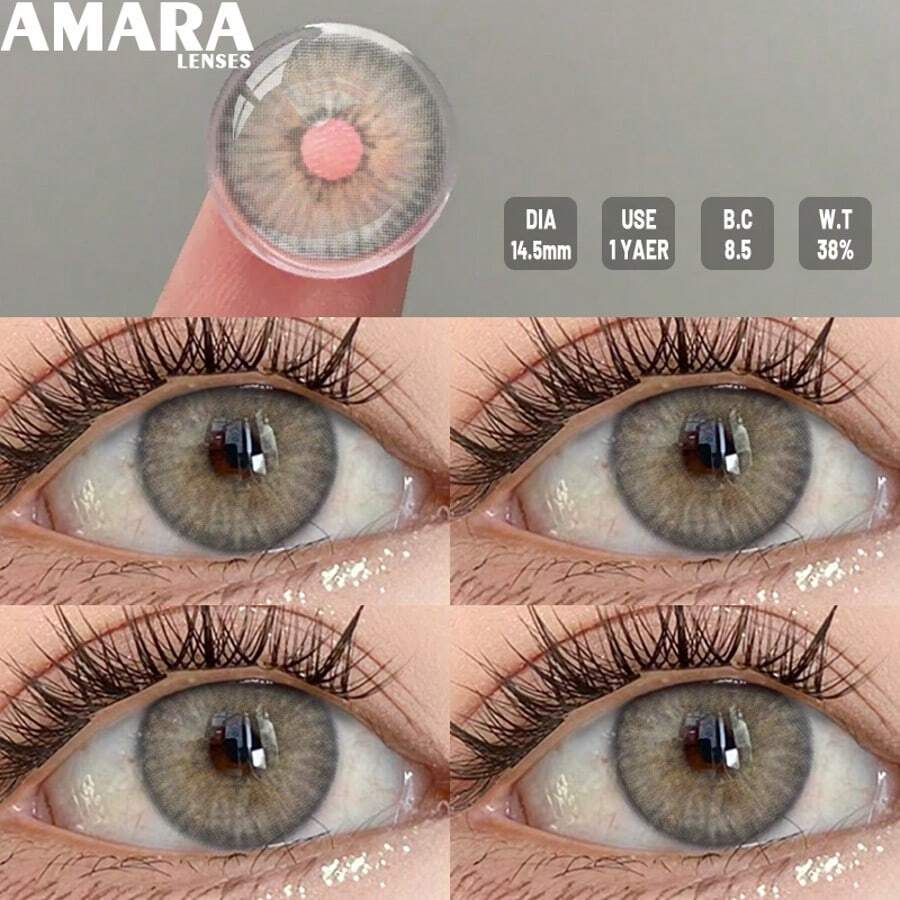 AMARA 彩色瞳孔自然蓝眼睛隐形眼镜棕色大眼镜片绿色眼睛彩色镜片万圣节服装角色扮演 - 灰色 - 查看 1