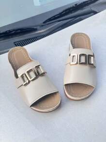 Women's Casual Buckle Strap Sandals, Comfortable Flat Beach Slippers, Stylish & Versatile Vacation Shoes For Daily Wear