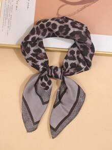 1pc Leopard Print Bandana Scarf Women, 70cm Faux Silk Head Wrap, Neck Scarf, Shawl Suitable For Everyday Use, All Season - Grey - View 2