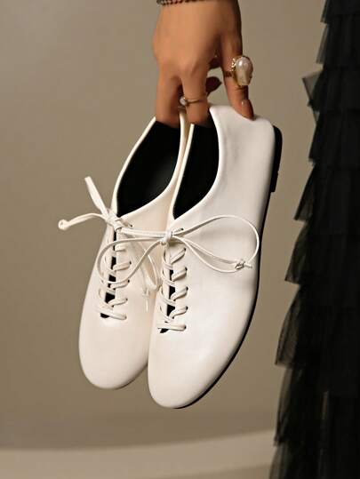 Damen einfache modische Flache Schuhe für Frühling/Sommer, Schnürer Flache Ballettschuhe für Herbst, Weiche & Bequeme Arbeitsschuhe, Weiß/Schwarz/Burgund/Braun/Rot