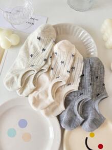 4 paia di calzini da donna leggeri con fiocco, calzini invisibili, comodi, traspiranti e antiscivolo, nei colori bianco, nero e grigio, adatti per la primavera e l'estate