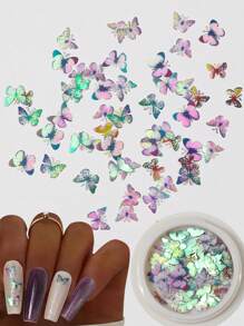 1 Caja Pegatinas de uñas con mariposas 3D Aurora, lentejuelas holográficas simuladas de mariposa de pulpa de madera, brillos de acrílico para decoración de uñas