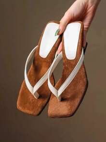 5厘米新款拼色简约夹趾厚底高跟凉鞋，女士，2025年夏季