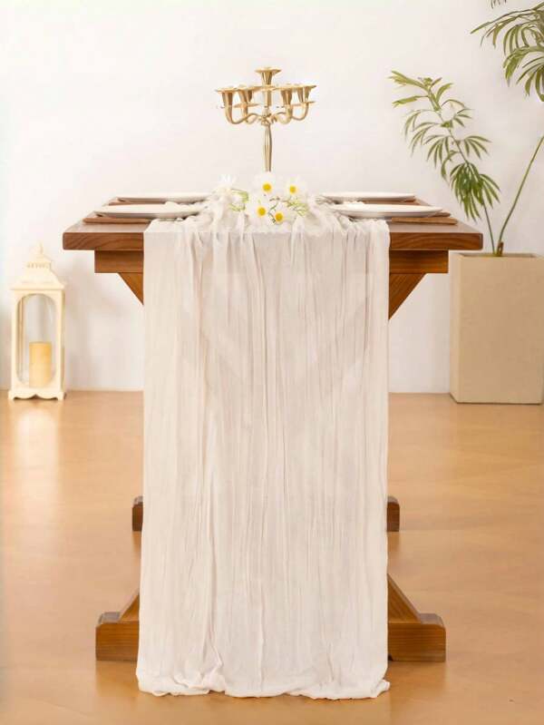 Spring And Summer Crinkle Cloth Table Flag, Tulle Linen Tablecloth, Tweed Wind Country Style Table Flag, Suitable For Wedding Party Baby Christening Daily Home Decoration