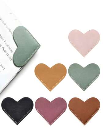 20/10/5/1pc Set Genuine Leather Heart Shaped Bookmarks, Cute Corner Bookmarks, Reader's Accessories, Gifts For Book Lovers, Ladies Bookmarks, Handmade Reading Gifts, Random Color, Valentine's Day Gift, Suitable For Gifting