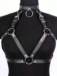 1pc Women's Steampunk Style PU Leather Chest Harness Halter Waist& Body Bondage Accessory, Sexy Restraint Belt For Gothic Cosplay Costume, Masquerade Ball, Halloween, Music Festival - Black - View 2