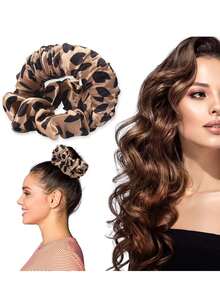 1 件免热卷发器，棕色波尔卡圆点免热卷发，适合所有发质，卷发圈，睡眠过夜卷发器，缎面免热卷发套装，带发圈夹