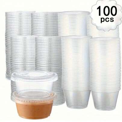 50/100 cốc có nắp trong suốt 120ml, cốc chia phần có nắp - Chống rò rỉ, có thể xếp chồng lên nhau, thích hợp đựng nước chấm, nước sốt, trái cây, đồ ăn trưa, cà phê đá, sinh tố, sữa lắc và bất kỳ đồ uống lạnh nào, lý tưởng cho tiệc cưới, tiệc mừng năm mới - Không cần nguồn điện, Halloween, Giáng sinh