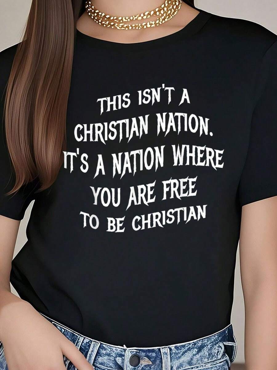 Separation Of Church And State Anti Religion Atheist Atheism T-Shirt        100% Cotton Short-Sleeved Top Summer T-Shirt For Women - Black - View 1