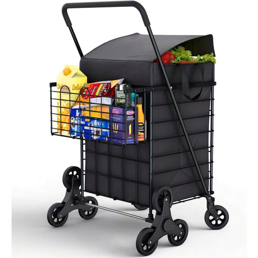 Open Box Folding Shopping Cart With Double Baskets - 200 Lbs Heavy Duty ...