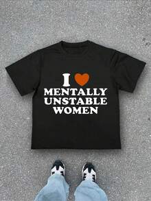 Camiseta negra curiosa con frase atrevida que expresa admiración, informal y suave, de algodón puro de 220g con estampado de patrón - Negro - Ver 1