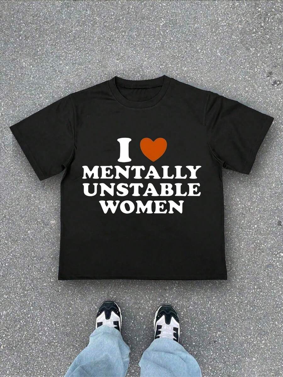 Camiseta negra curiosa con frase atrevida que expresa admiración, informal y suave, de algodón puro de 220g con estampado de patrón - Negro - Ver 1