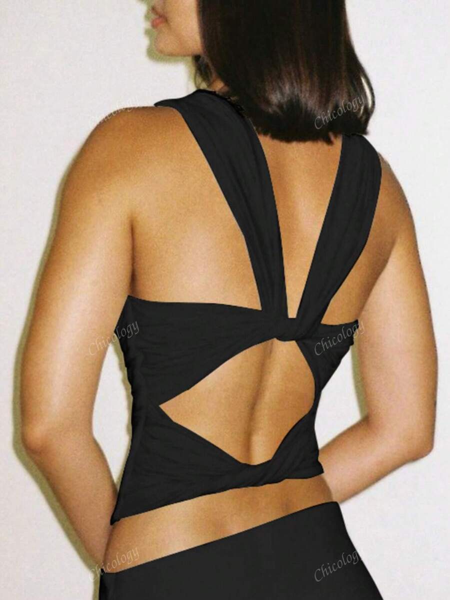Tops de cropped con diseño hueco y parche para mujer, sexy para fiestas y clubes