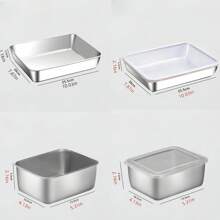 1 Stainless Steel Fresh-Keeping Box, Rectangular Baking Tray, Cake Baking Tools, With Or Without Lid - Suitable For Making Baked Cakes, Layer Cakes, Brownies, Marinated Meats, Fresh Fruit And Vegetable Trays, Outdoor Barbecue Trays, Grilled Fish Trays, Towel Display Trays, Refrigerator Storage Boxes, Biscuit Trays, Suitable For Toasters, Tiramisu Square Trays, Easy To Clean And Load-Bearing, Kitchen, Restaurant, Outdoor, Marinated Essential