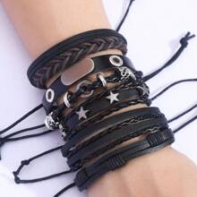 Set de 5 pulseras negro tejido estilo gótico para hombres
