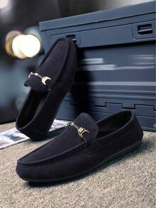 男士轻便金属扣纯色乐福鞋，休闲日常帆布莫卡辛鞋