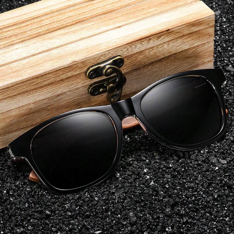 木纹印花休闲时尚眼镜 - 黑色 - 查看 1