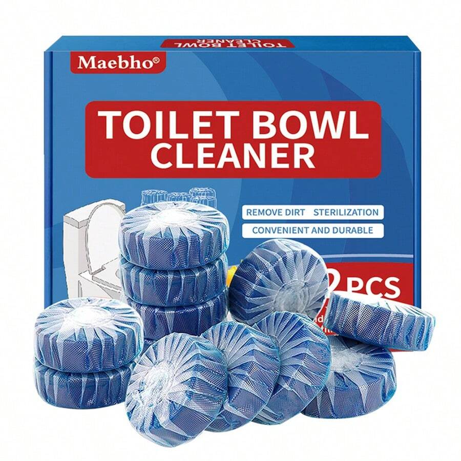 12Pcs Automatic Toilet Cleaner Tablets - Low Odor, Fresh, Perfect For Plastic Surfaces, Easy To Use, Suitable For Home Hygiene, Powerful Toilet Cleaner, Suitable For Tough Stains, Long-Lasting Deodorizer - Màu xanh lam - Xem 1