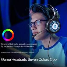 Auriculares para computadora HP, auriculares con cancelación de ruido para juegos, auriculares con cable y micrófono, iluminación RGB, over-ear, graves profundos para computadora de escritorio/portátil - Multicolor - Ver 6