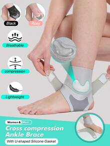 1 قطعة - دعامة الكاحل قابلة للتعديل للرجال والنساء، مع وسادة الكاحل السيليكونية بشكل U- مع أداتي ربط قابلتين للتحرير- دعامة ضغط الكاحل، دعامة لقوس القدم للتمرين والجيم والرياضة والجري والسلة والكرة الطائرة! (أسود/وردي/رمادي) - اكسسوارات الجيم - متعدد الألوان - مشاهدة 2