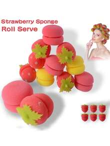 6个草莓造型免加热卷发器，柔软钟形卷发海绵卷发器，睡眠不伤发，草莓造型魔法卷发器，草莓造型卷发器，草莓造型工具，草莓隔夜卷发，长短发免加热卷发器，返校季，旅行度假必备，女士适用，卷发器，卷发棒，免加热卷发，免加热卷发，卷发器，卷发棒，卷发器，卷发工具，卷发棒，卷发器，卷发扩散器，理发配件，理发店，美发设备
