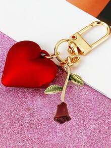 Street 1 件创意时尚玫瑰人造珍珠心形钥匙扣，搭配简约树脂心形钥匙扣吊坠，适合情人节礼物、男友礼物、朋友生日礼物汽车配件包饰学校人造珍珠包饰挂绳带身份证夹汽车配件包饰 - 紅色 - 查看 6