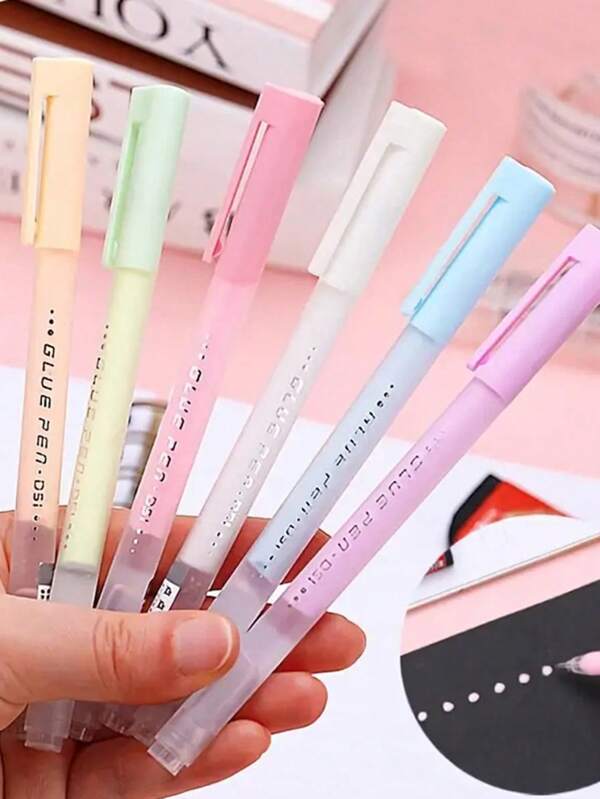6pcs Pen-Shaped Dotted Glue Pens, Colorful For DIY Handicraft And Adhesive Use, School Supplies,Back To School