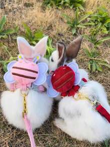 Einstellbare entkommen-sichere Kaninchen/Katzen/Hunde Leine Set, süßes Hasen Bienen Design, geeignet für Spazierengehen, Laufen, Wandern, Camping, Outdoor, Fotoshooting