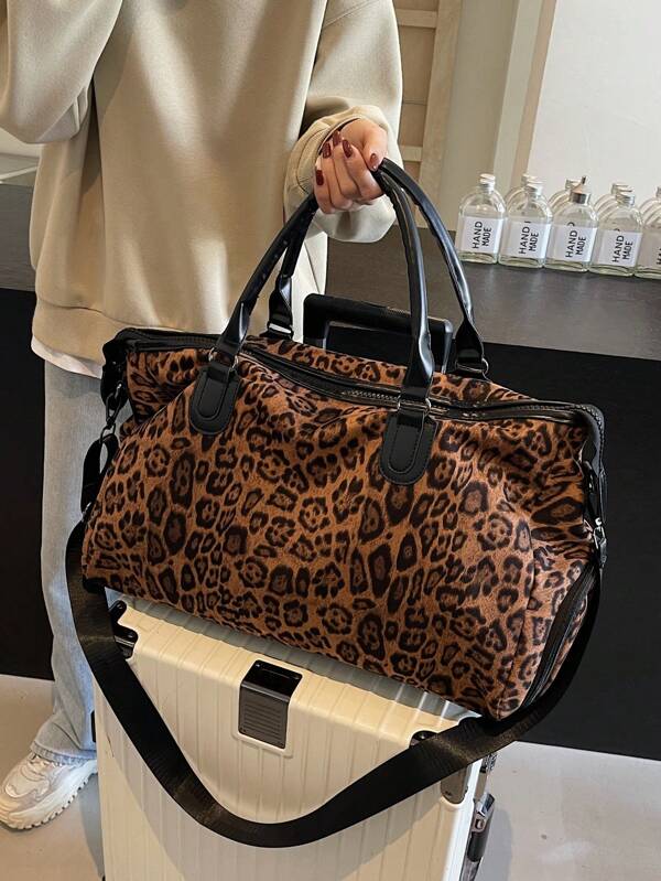 Bolsa de viaje grande y portátil con estampado de leopardo que se puede adaptar a una maleta, personalizada y ligera, adecuada para viajes de negocios y fines de semana, bolsas de viaje de corta distancia, bolsas de almacenamiento de equipaje, de moda y versátil, se puede usar como bolso de hombro o bolso cruzado, bolso de graduación para la escuela, accesorios escolares, artículos escolares