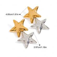 1pc Stainless Steel Dual Tone 18K Gold Plated Pentagram Earrings For Women Minimalist Modern Ear Jewelry - Earring - View 8