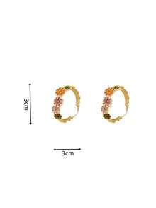 2pcs Unique Luxurious Elegant Circle Daisy Flower Art Earrings, Women Earring Hoop Jewelry New Design - Multicolor - View 3