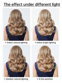 Elegant Ombre Brown Highlight Layered Hair Wig With Curtain Bangs For Women Mix Brown Ombre Long Wavy Wig ,Shoulder Length Natural Synthetic Wig ,Daily Party Holiday Use - 挑染棕色 - 查看 9