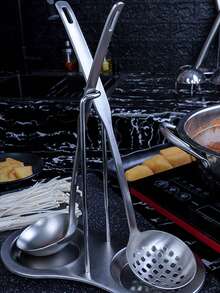 1 pieza Cuchara sopera de acero inoxidable con baño de titanio de estilo occidental minimalista, soporte multiusos para ollas, olla caliente y rejilla escurridor para la cocina - color sólido - Ver 5