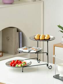 1 Peça Bandeja Metálica Redonda de 3 Níveis, na Cor Dourada/Prateada, Estilo Minimalista Moderno, Prato Decorativo, Prato de Doces, Prato de Sobremesa, Prato de Uso Doméstico, Prato de Bolo, Prato de Frutas, Suporte de Lanches, Aplicável para Casa, Mesa de Jantar, Cozinha, Sala de Estar, Festivais, Festas, Casamentos, Banquetes, Chá da Tarde, Decorações de Festival