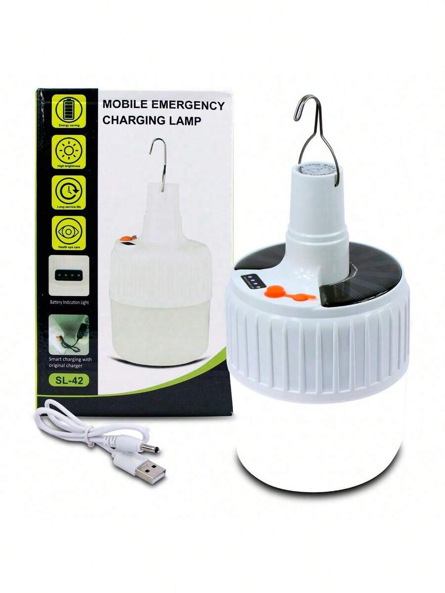 Foco Led Portatil Recargable 5 Modalidades con Celdas Solares Mediano Lampara de Emergencia - Blanco - Ver 1