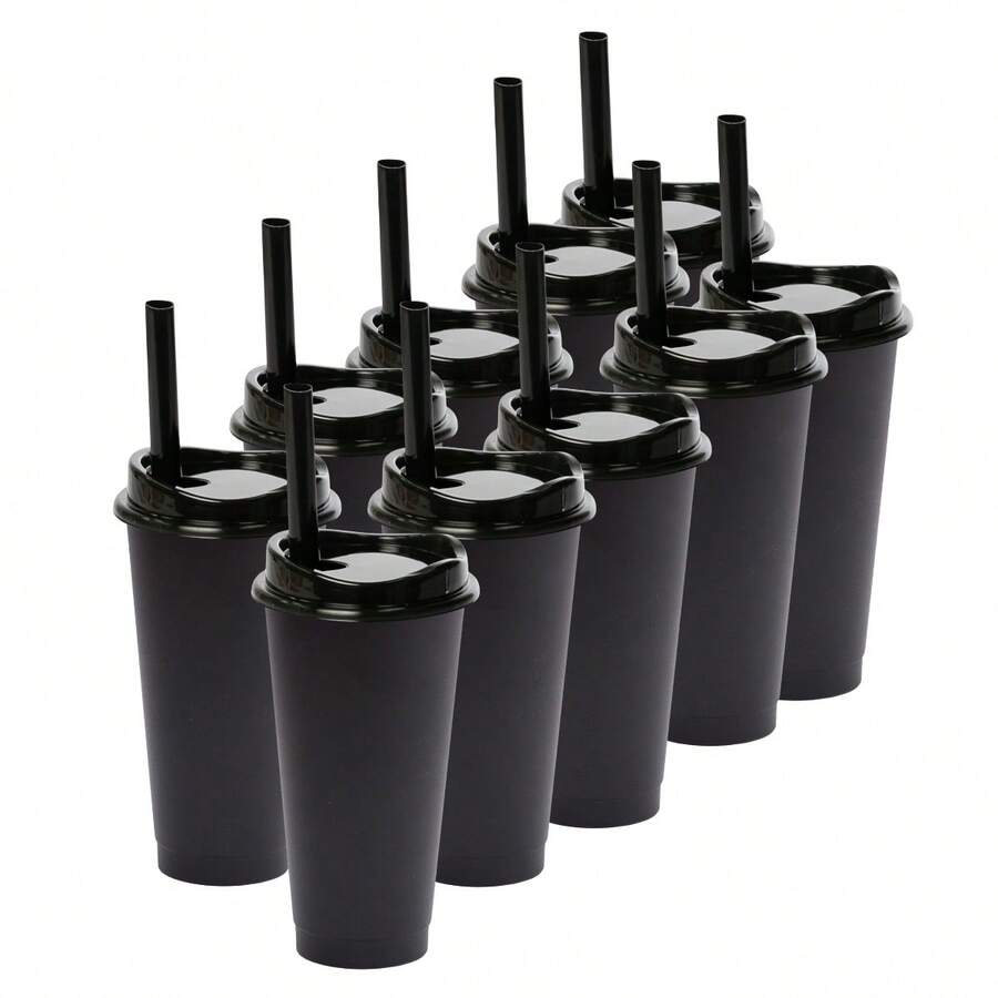 Paquete 50 Vasos Reusables Moon 24 Oz Con Tapa Popote Tapioca Vasos Plásticos Reutilizables Para Bebidas Café Té Frías Calientes Hogar Eco Friendly Cocina