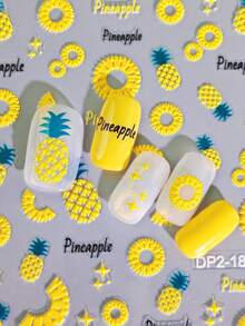 Tiebeauty 1 Sheet Fruit Pineapple Nail Art Stickers 5D Embossed Ananas Nail Art Decals Summer DIY Nail Decoration Manicure - Yellow - View 11