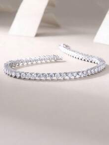 1pc Moissanite Tennis Bracelet 925 Sterling Silver Women's Tennis Bracelet, Hip-Hop Personalized Tennis Bracelet, Luxury Fashion Gift For Valentine's Day, Mother's Day, Wedding, Anniversary, Birthday